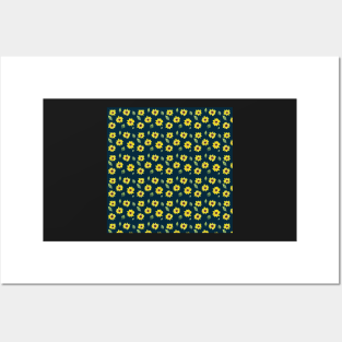 Loose Sunflower Pattern with an indigo background Posters and Art